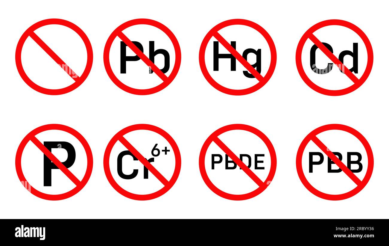 Kein Pb Hg CD Cr PBDE PBB Recycling Umweltschutz rohs-konformes Schild oder Symbol Vektorsymbol oder Logo Stock Vektor