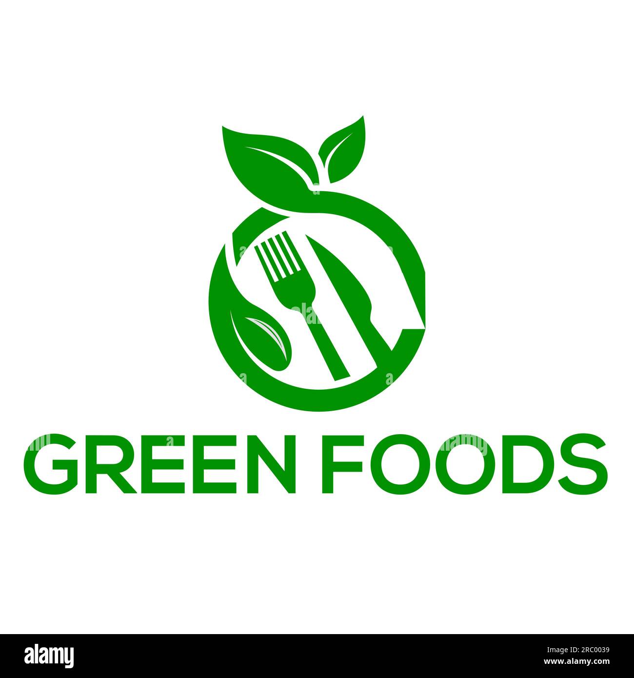Vektorlogo oder -Symbol für grüne Lebensmittel, Logo für grüne Lebensmittel mit weißem Hintergrund Stock Vektor