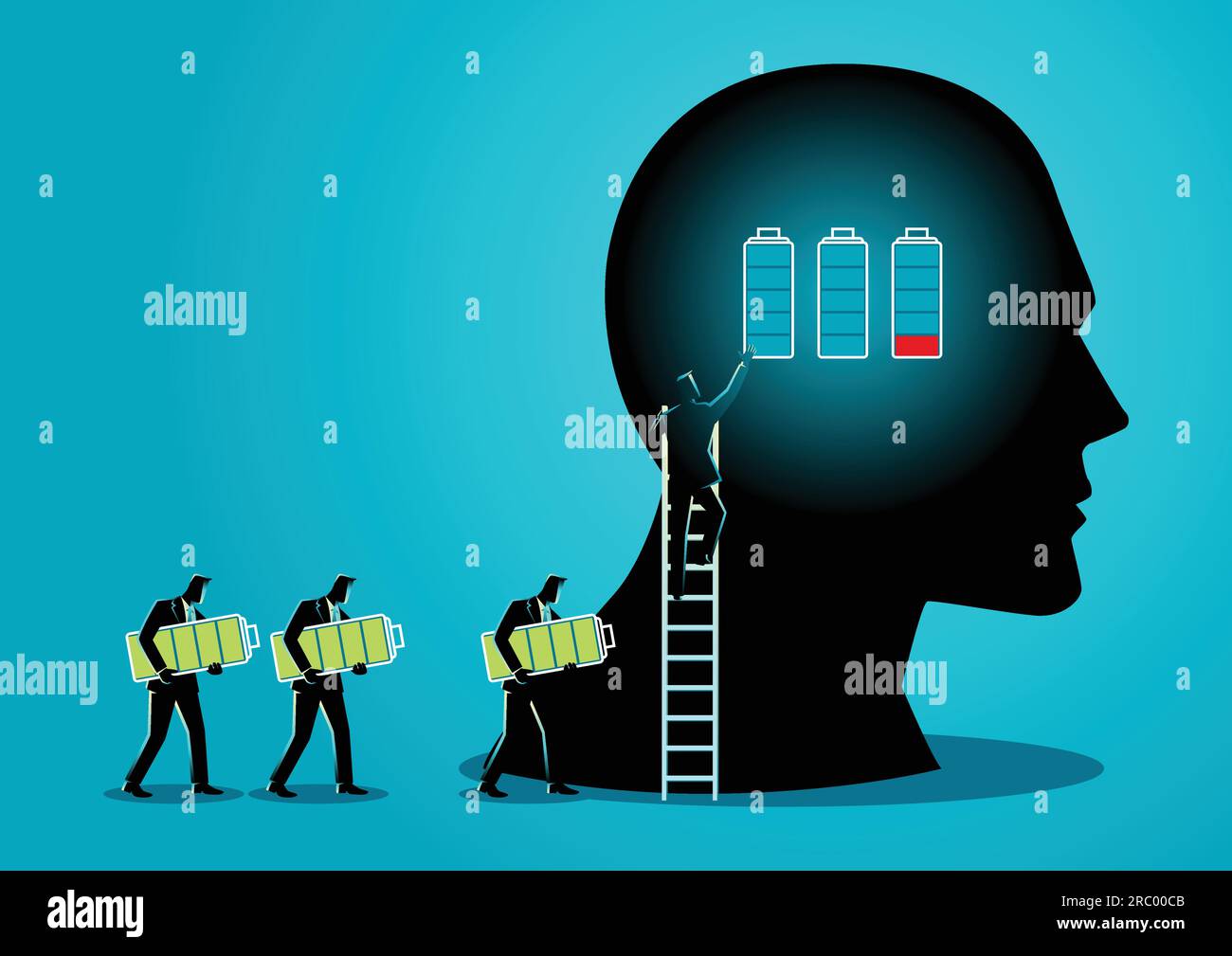 Illustration von Männern, die Batterien des menschlichen Gehirns wechseln Stock Vektor