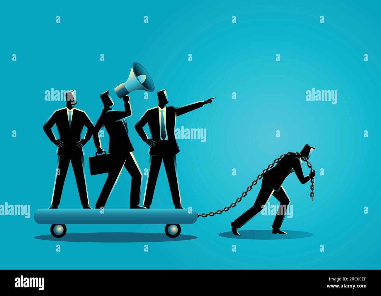 Business Concept Vektor-Illustration eines Geschäftsmannes ziehen seine herrisch Mitarbeiter allein Stock Vektor