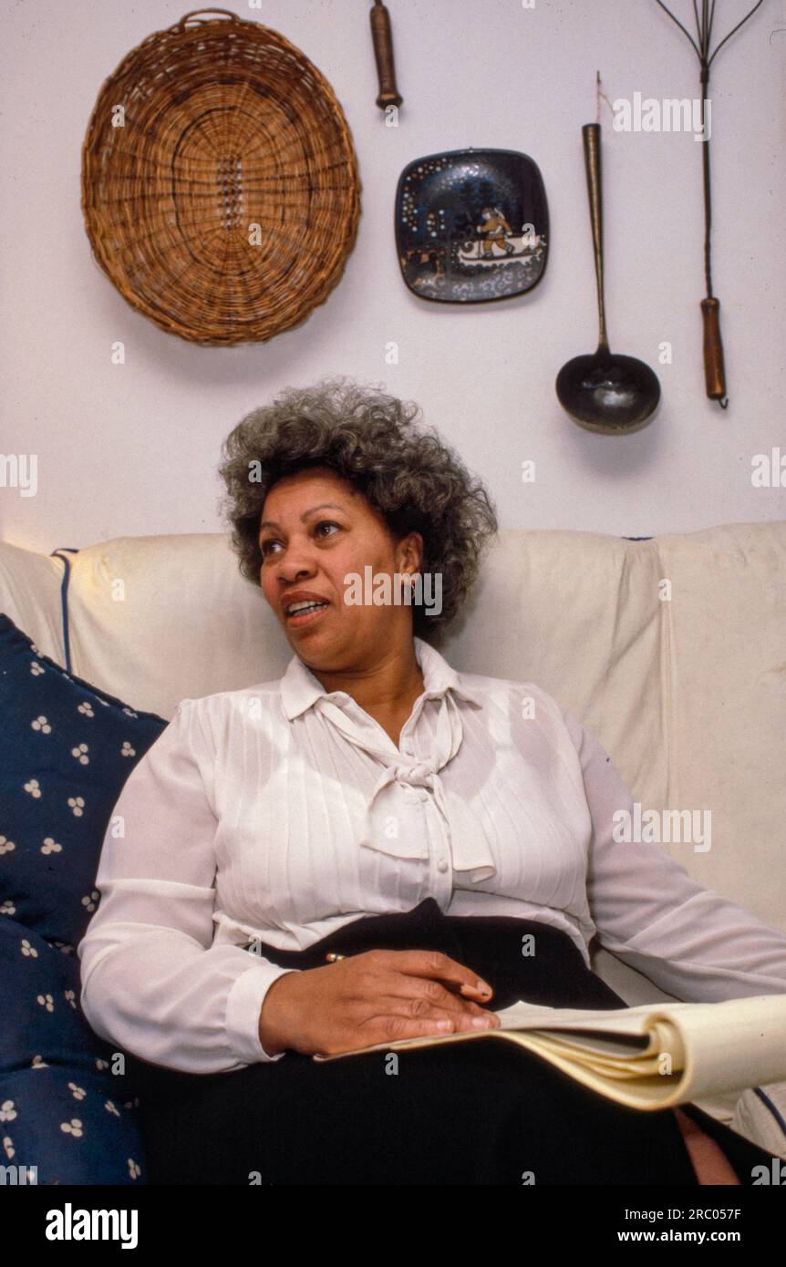 Toni Morrison, die mit dem Pulitzer- und Nobelpreis ausgezeichnete Autorin, wohnte 1980 in ihrem Wohnhaus im Bundesstaat New York. Foto von Bernard Gotfryd Stockfoto