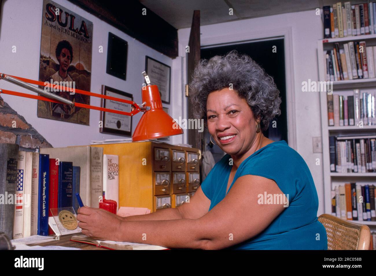 Toni Morrison, die mit dem Pulitzer- und Nobelpreis ausgezeichnete Autorin, wohnte 1980 in ihrem Wohnhaus im Bundesstaat New York. Foto von Bernard Gotfryd Stockfoto