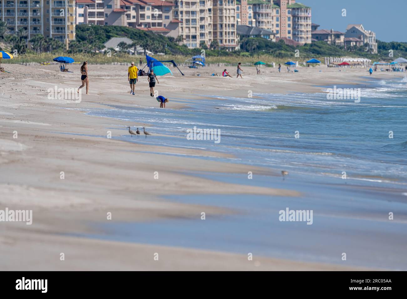 Leute, die einen Vormittag am Strand von Amelia Island im Nordosten Floridas genießen. (USA) Stockfoto
