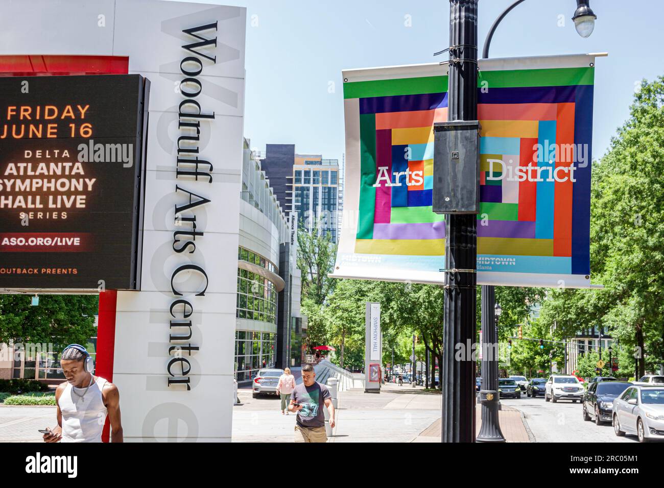 Atlanta Georgia, Woodruff Arts Center Centre, Arts District Banner Stockfoto