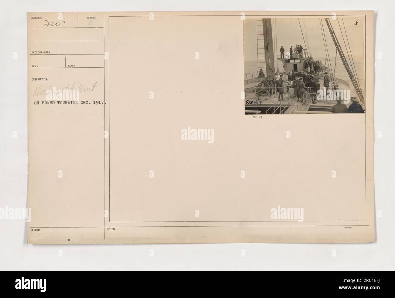 Dartmouth Einheit an Bord des Touraine-Schiffs. Motiv fotografiert von REC 3007. Die Beschreibung bezieht sich auf das ausgestellte Foto mit der entsprechenden Nummer 3001. Das Foto wurde im Dezember 1917 ausgestellt." Stockfoto