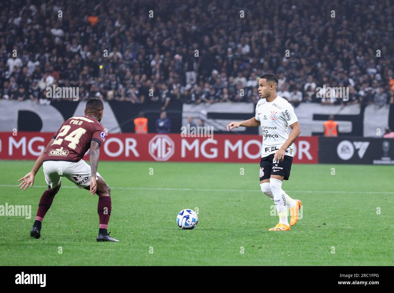 São Paulo, 11. Juli 2023 Matheus Bidu der Korinther während des Spiels gegen Universitario-PER für die erste Etappe der Playoffs der Copa Sudamericana, in der Neo Química Arena, im Stadtviertel Itaquera, östliche Zone von São Paulo, diesen Dienstag, den 11. Kredit: Brasilien Photo Press/Alamy Live News Stockfoto