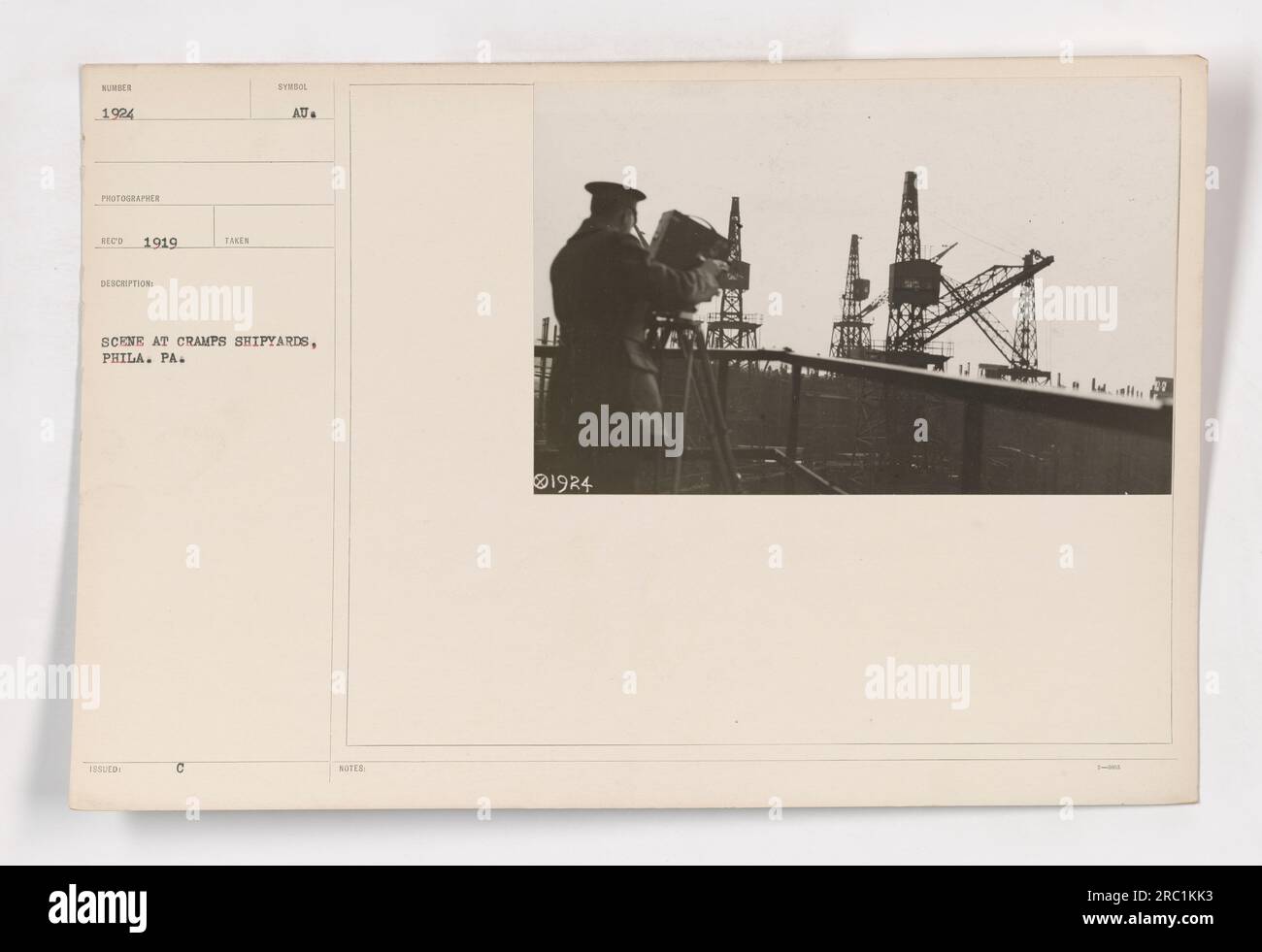 Szene in Cramps Schiffswerften in Philadelphia, Pennsylvania. Das Foto zeigt die Werften während des 1. Weltkriegs Dieses spezielle Bild ist als 111-SC-1924 katalogisiert und wurde von Red 1919 gemäß den Notizen auf dem Foto aufgenommen. Stockfoto
