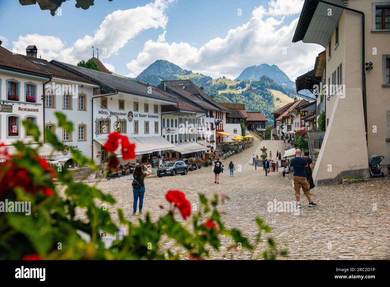 Altstadt von Gruyeres in Freiburg Stockfoto