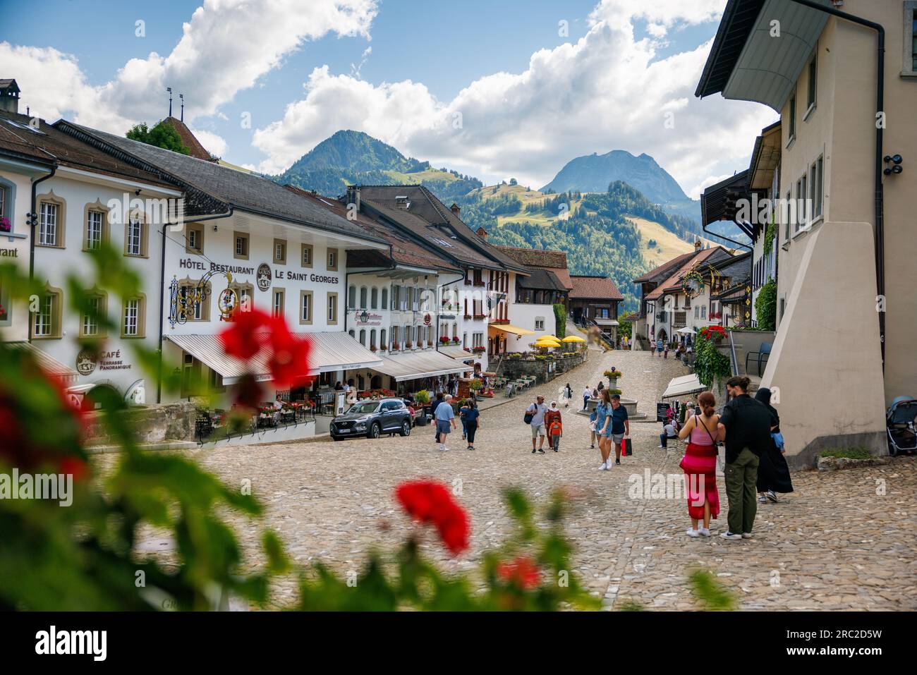 Altstadt von Gruyeres in Freiburg Stockfoto