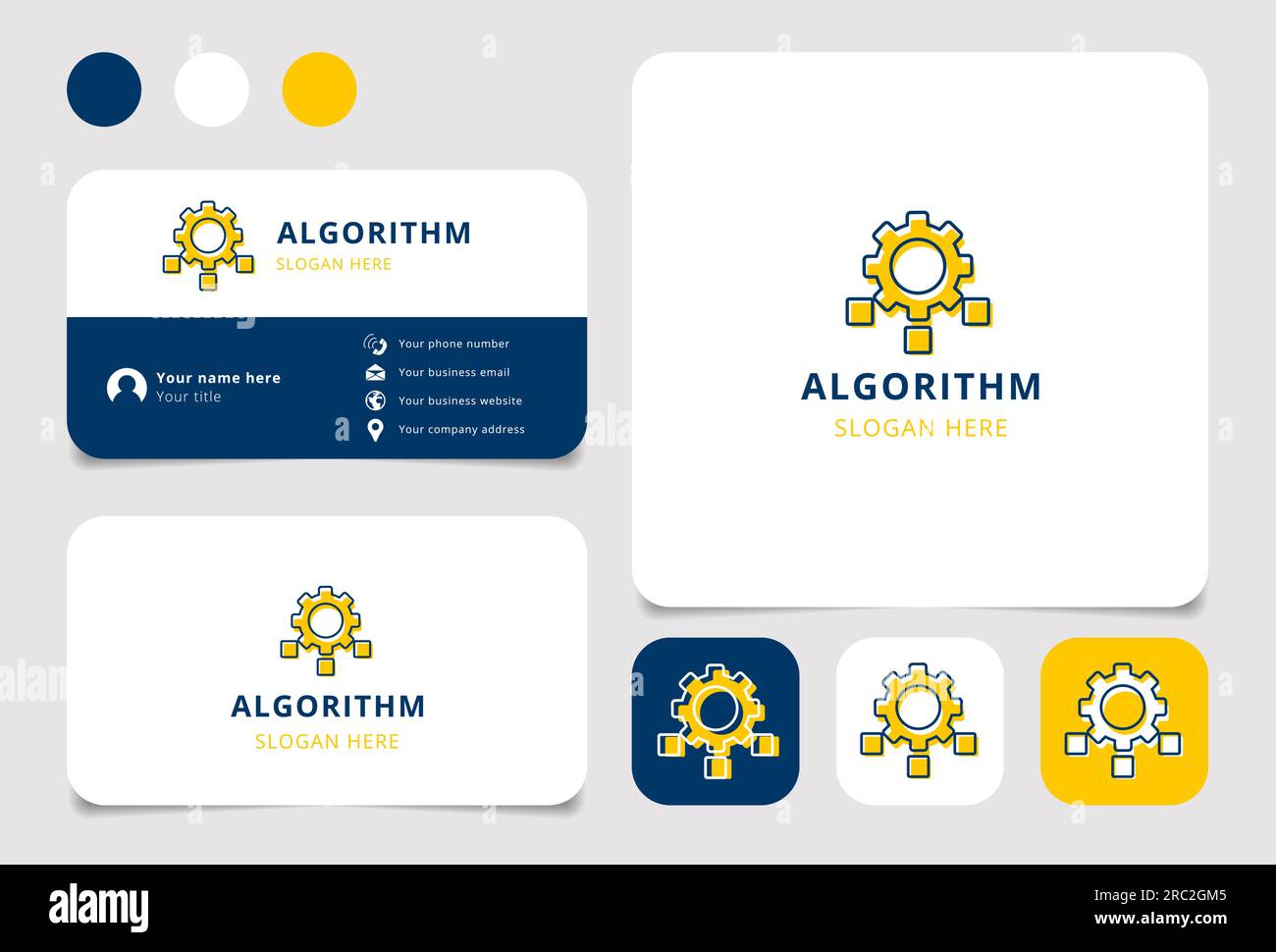 Algorithmus-Logo mit editierbarem Slogan. Branding-Buch und Visitenkartenvorlage. Stock Vektor
