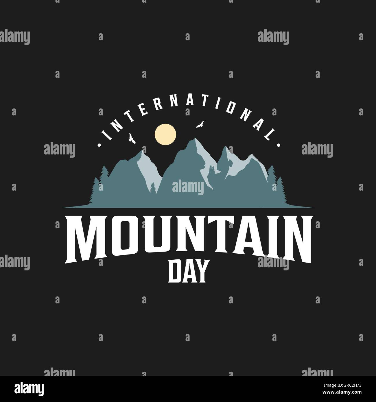 Vintage-Amblem-Buchstabe International Mountain Day. Vektordarstellung Stock Vektor