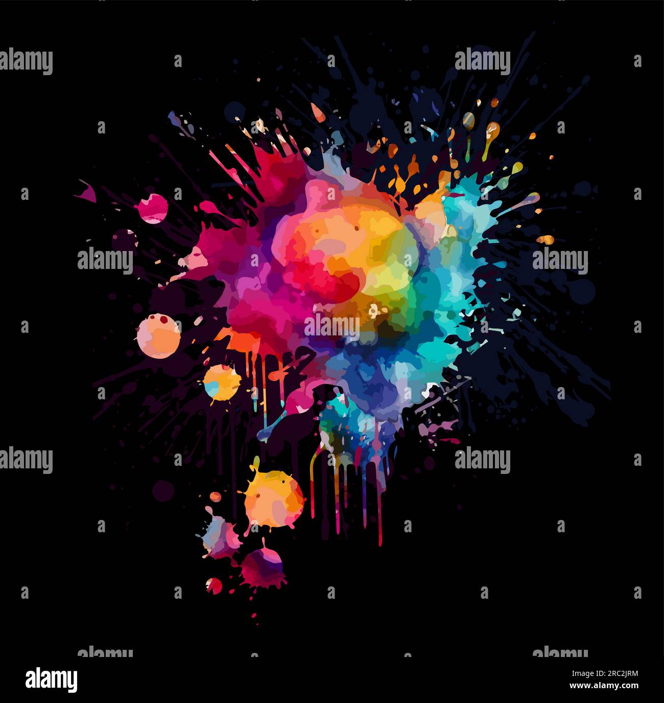 Farbenfrohe Farbtupfer auf schwarzem Hintergrund. Vektordarstellung Stock Vektor