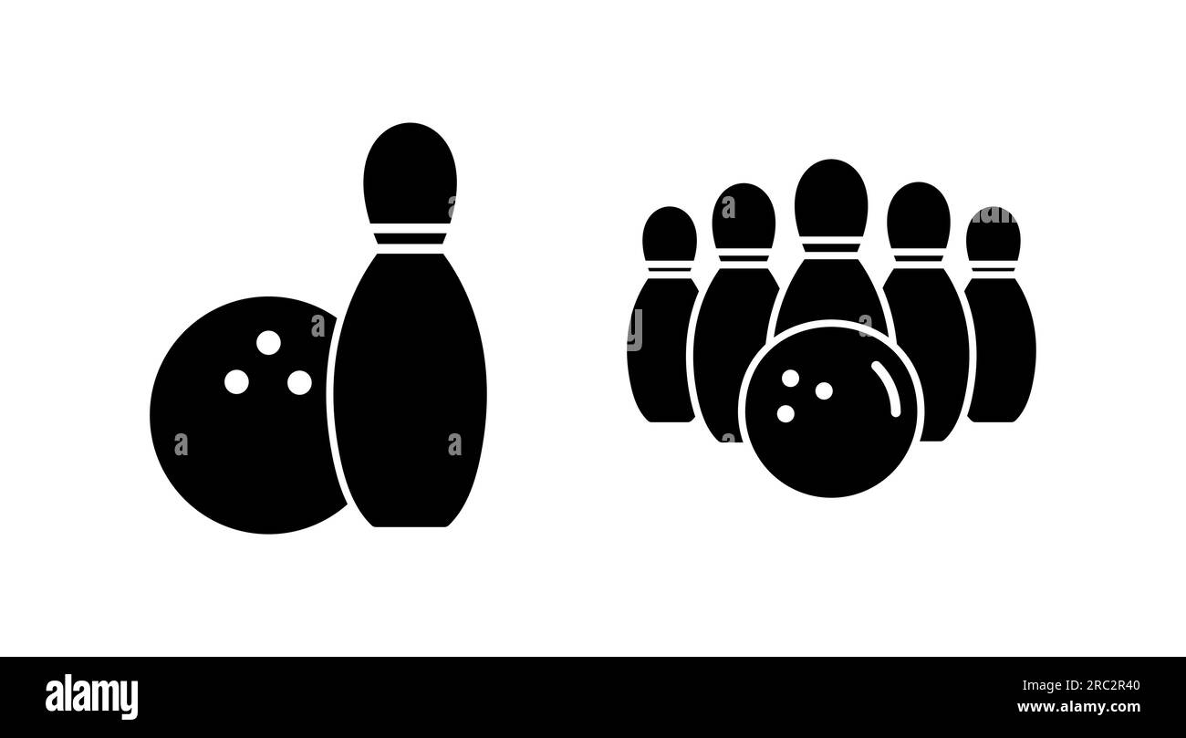 Symbolvektor für Bowling. Symbol für Bowlingkugel und Nadel. Bowling-Nadeln mit Kugelsymbol. Stock Vektor