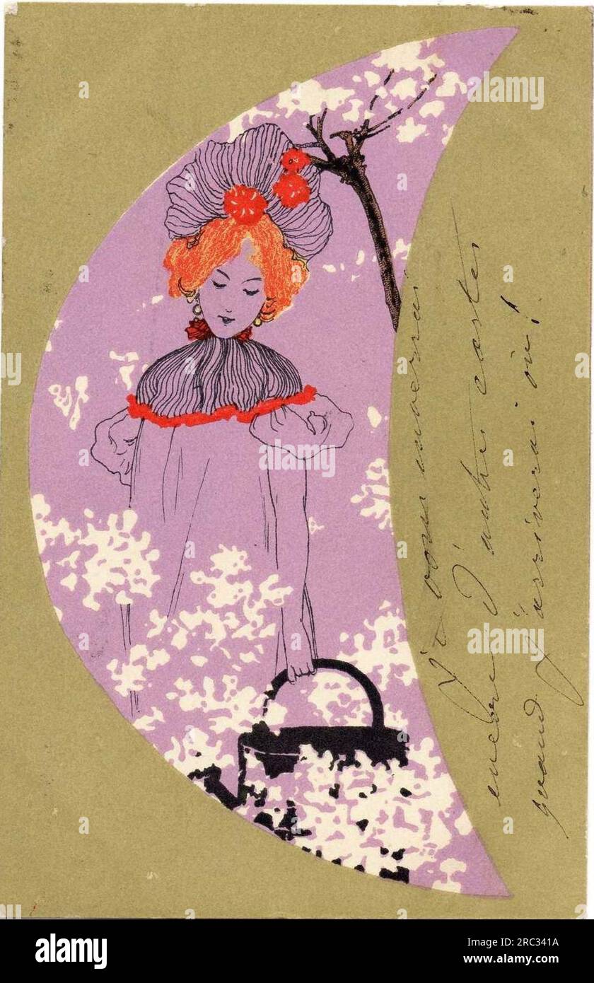 Mädchen mit olivgrüner Umrandung 1901 von Raphael Kirchner Stockfoto