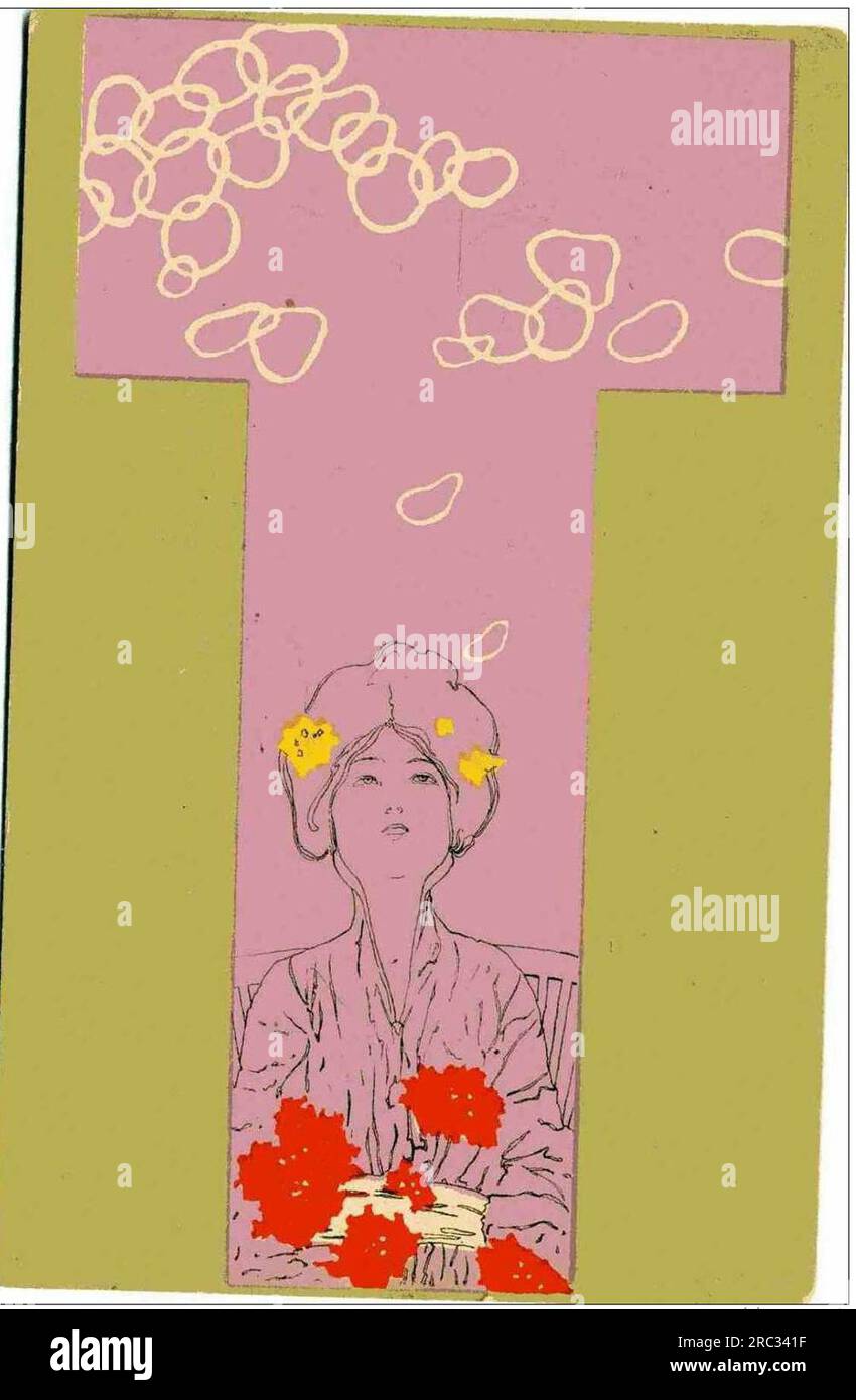 Mädchen mit olivgrüner Umrandung 1901 von Raphael Kirchner Stockfoto