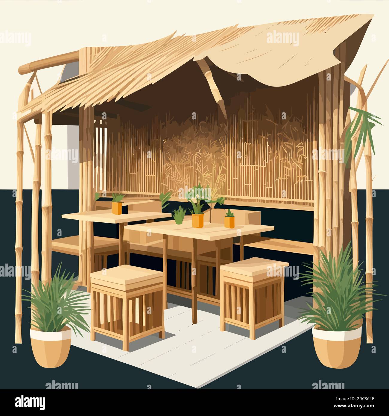 Beliebtes Restaurant mit Illustration aus Bambus und Holz Stockfoto
