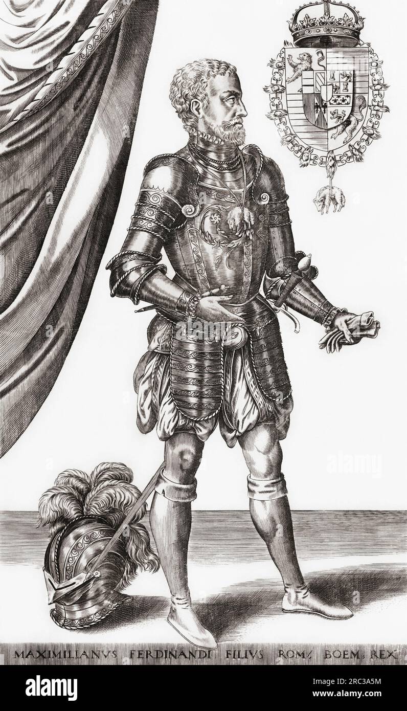 Maximilian II, 1527-1576. Heiliger Römischer Kaiser. Porträt. Nach einem Aufdruck aus dem 16. Jahrhundert von Frans Huys. Stockfoto