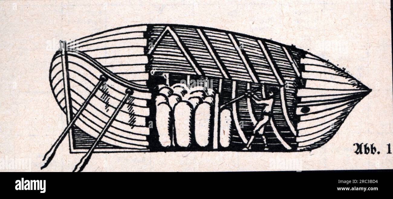 Tauchen, Tauchboot von Nathaniel Symons, Devonshire, 1747, Antrieb durch Ruder, ZUSÄTZLICHE-RECHTE-FREIGABE-INFO-NICHT-VERFÜGBAR Stockfoto