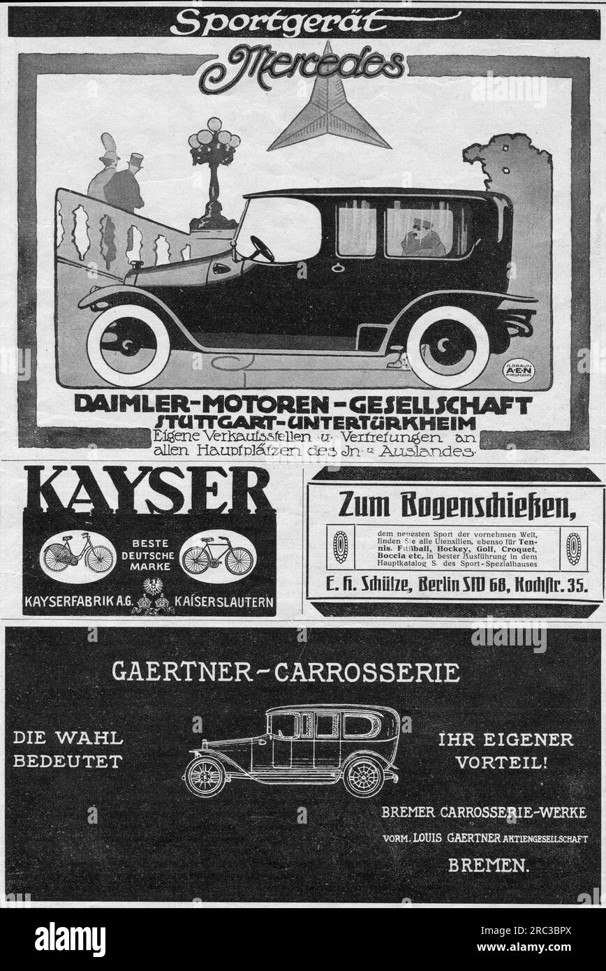 Werbung, Werbung für verschiedene Sportgeräte, „Zeit im Bild“, 1913, ZUSÄTZLICHE-RECHTE-FREIGABE-INFO-NICHT-VERFÜGBAR Stockfoto