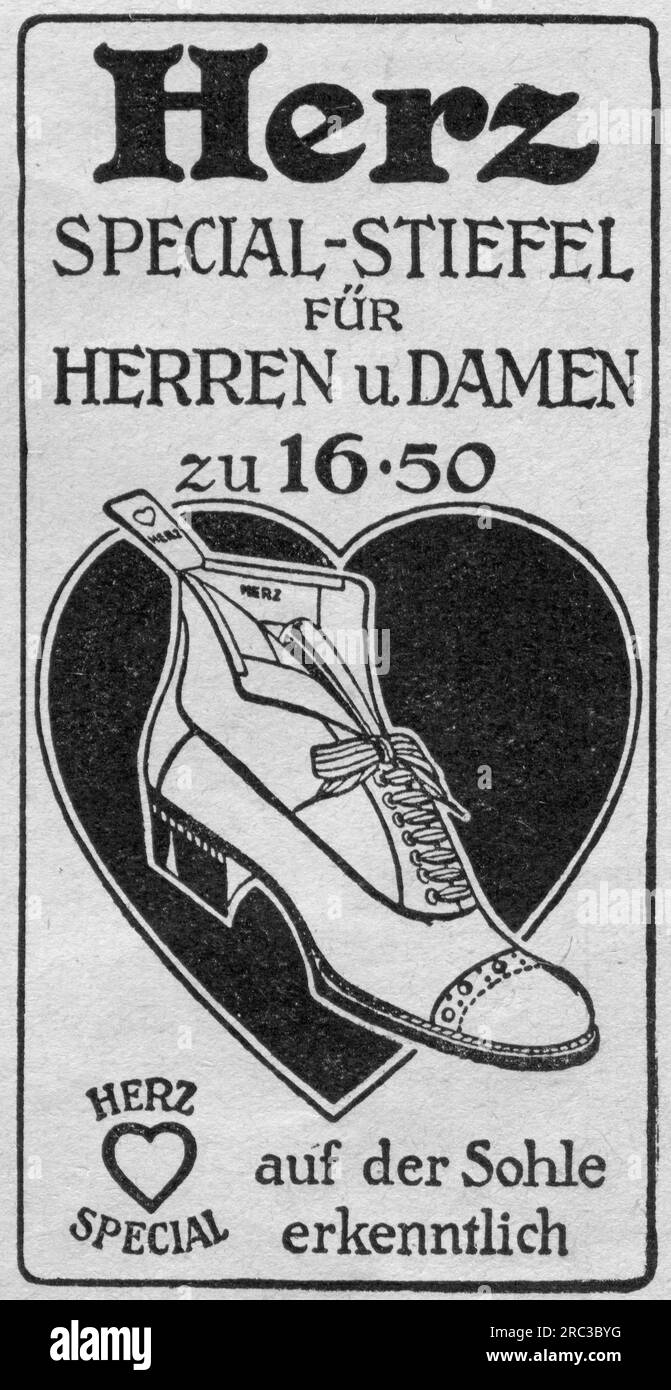 Werbung, Herz Special Boots for Ladies and Gentlemen, Werbung, 'die Woche', 24.10.1914, ADDITIONAL-RIGHTS-CLEARANCE-INFO-NOT-AVAILABLE Stockfoto