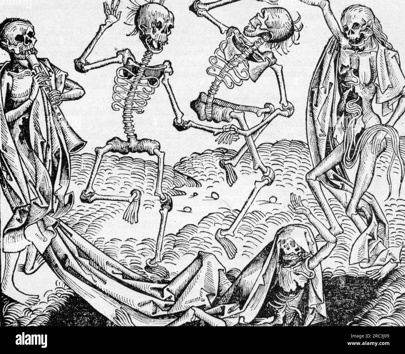 Death, Dance of Death, Woodcut, von Michael Wolgemut (1434 - 1519), aus: Hartmann Schedel, DAS URHEBERRECHT DES KÜNSTLERS MUSS NICHT GEKLÄRT WERDEN Stockfoto