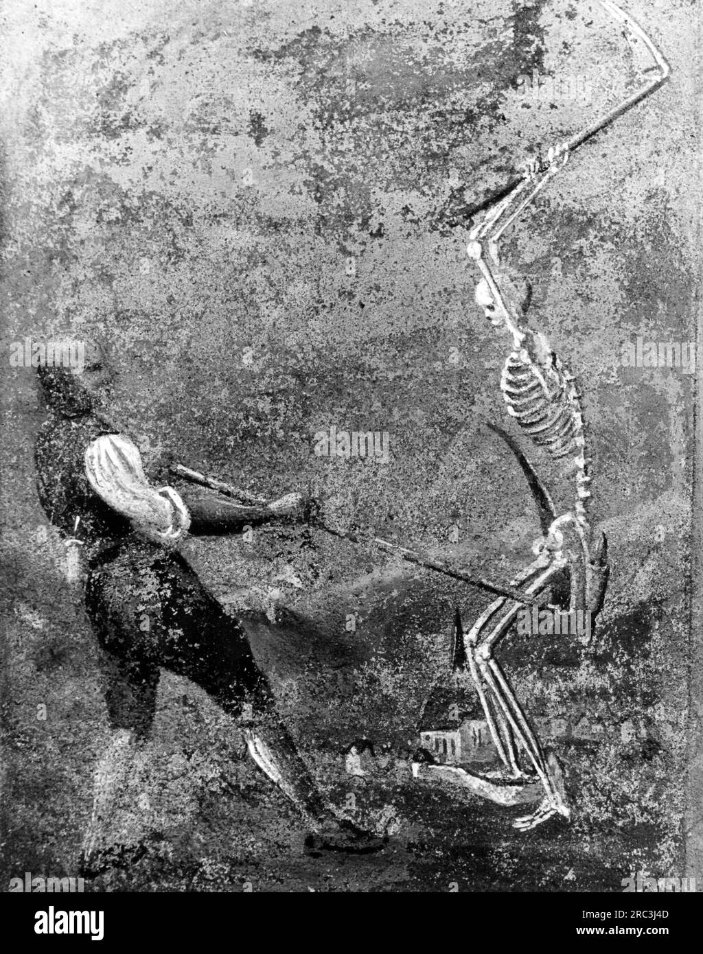 Tod, Tanz des Todes, 'der Bauer', Fresco, von Johann Anton Falger (1791 - 1876), Friedhof, ADDITIONAL-RIGHTS-CLEARANCE-INFO-NOT-AVAILABLE Stockfoto