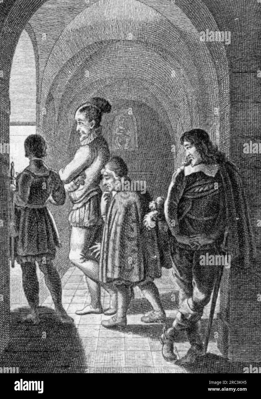 Theater / Theater, Theaterstück, 'Wallensteins Tod', von Friedrich Schiller (1759 - 1805), 5. Akt, 5. Szene, URHEBERRECHT DES KÜNSTLERS MUSS NICHT GEKLÄRT WERDEN Stockfoto