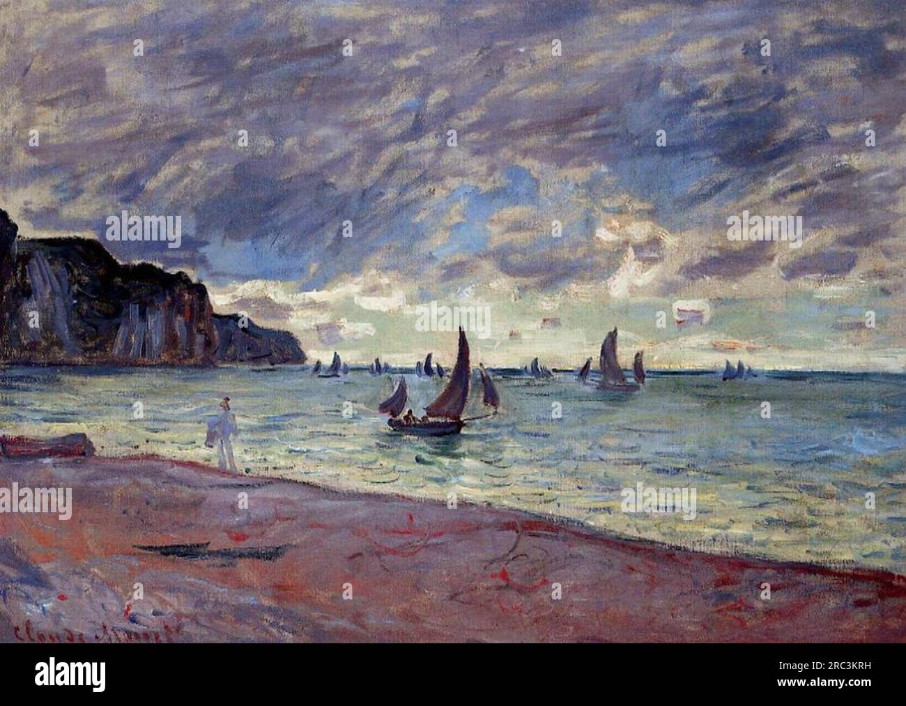Angelboote am Strand und die Cliffs of Pourville 1882 von Claude Monet Stockfoto
