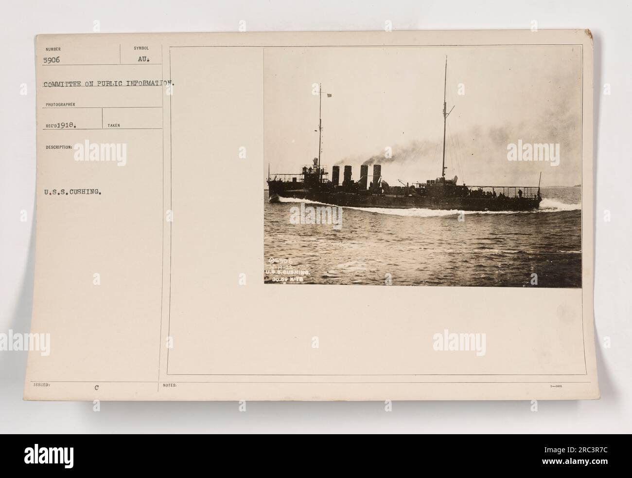 USS Cushing im 1. Weltkrieg im Gange Das Foto wurde 1918 vom Fotografen