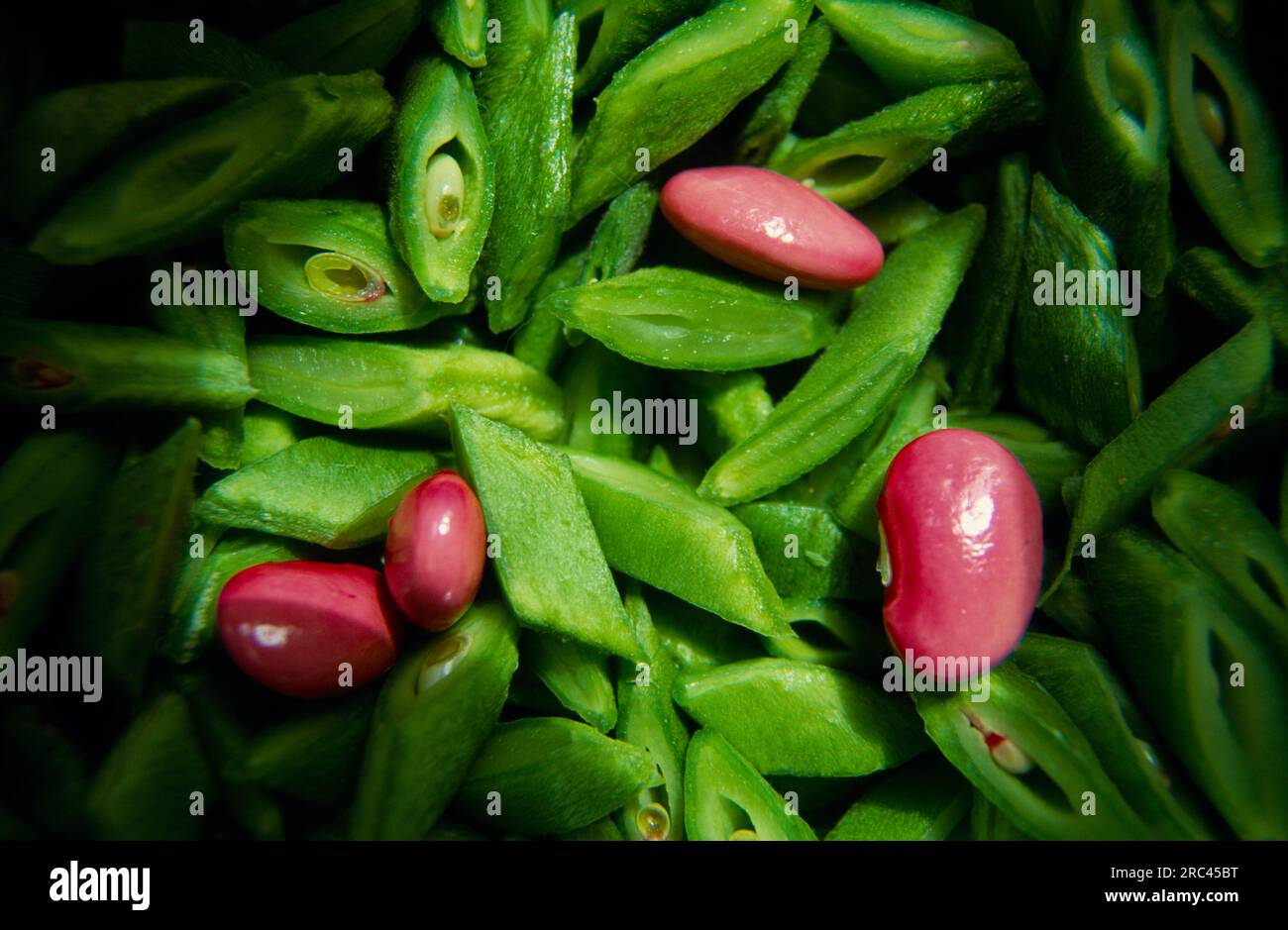 Essen, Gemüse, Bohnen, geschnitten Schnittbohnen.. Stockfoto
