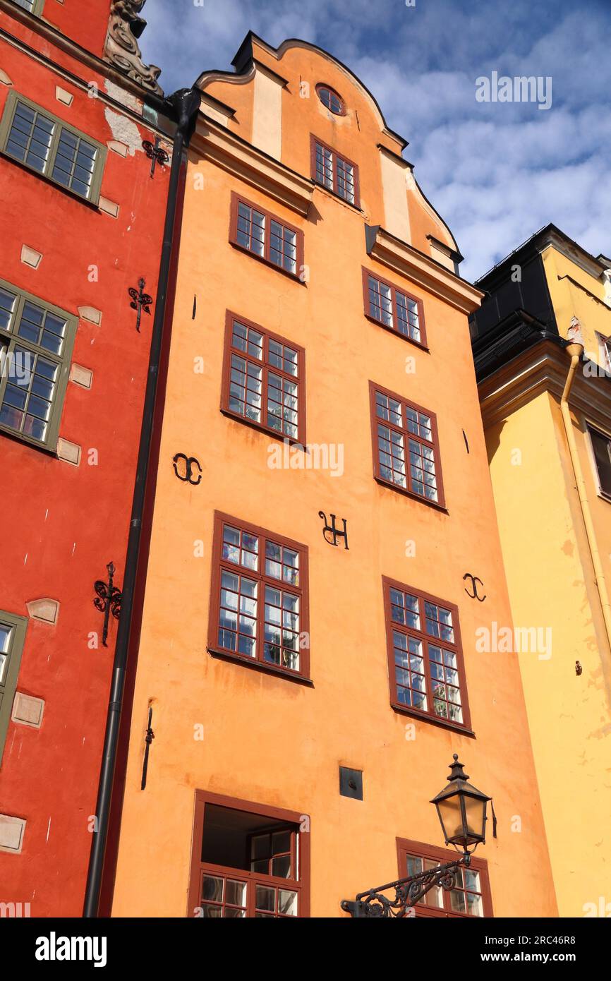 Wahrzeichen der Stadt Stockholm in Schweden. Stortorget Platz Architektur in der Altstadt. Stockfoto