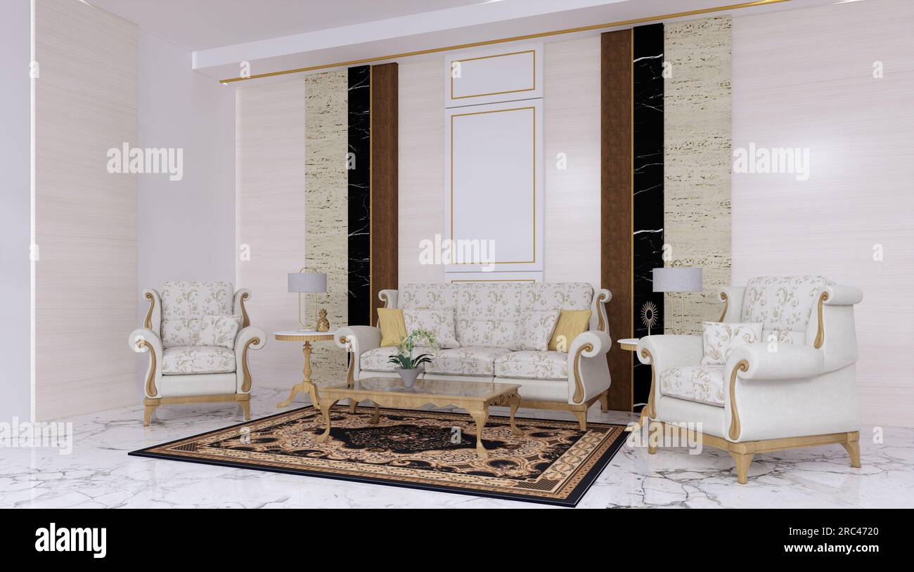 Wohnzimmerdesign mit klassisch-modernem Sofabett Stockfoto