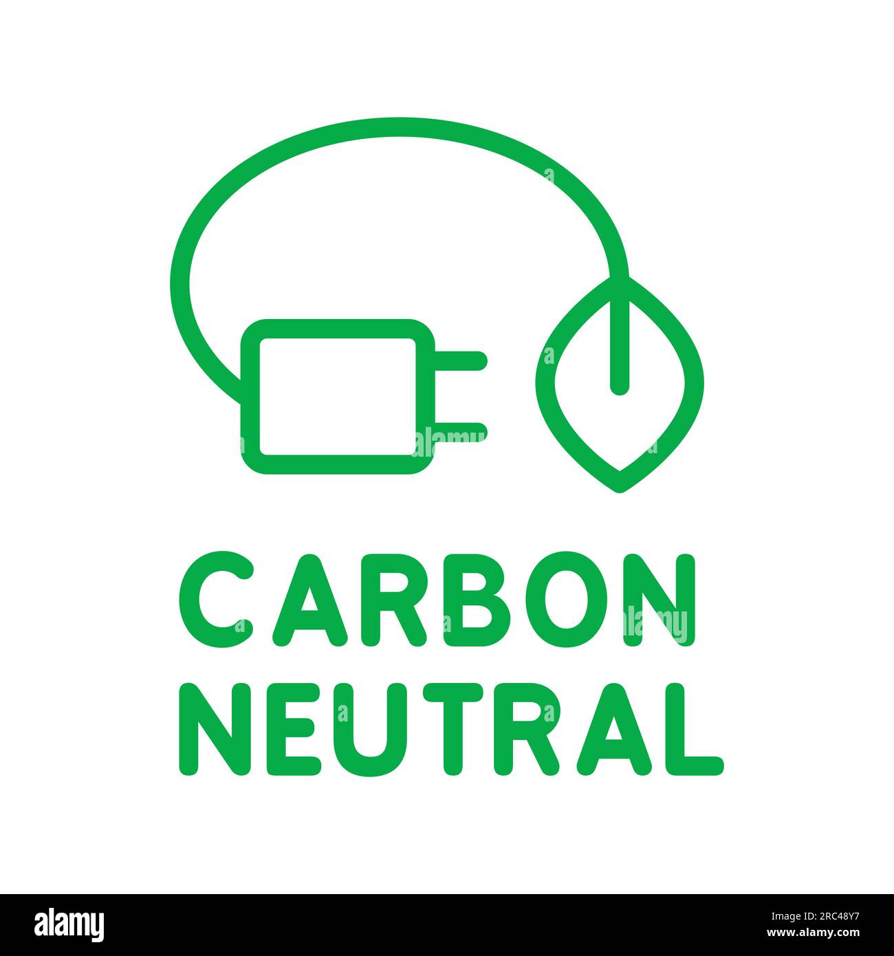 Carbon-neutral-Zeichen oder -Symbol. Grünes Blatt mit einem Stopfen. Nachhaltige Energiequellen. Konzept für saubere Energie. Keine Emissionen. Erneuerbare saubere Energie. Vektor Stock Vektor