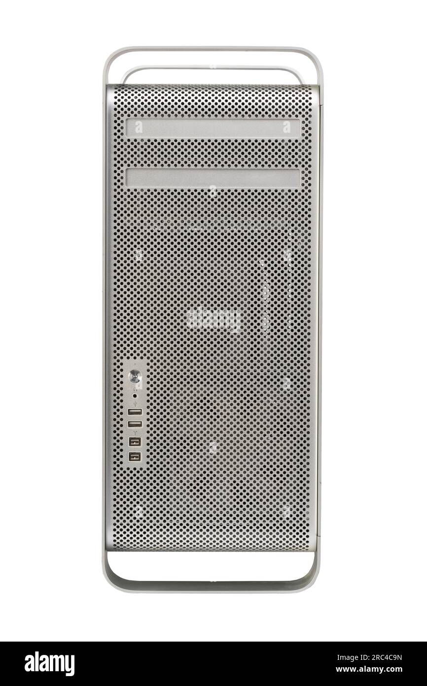Vorderansicht eines Apple Mac Pro Desktop-Computers Mid 2010. Stockfoto