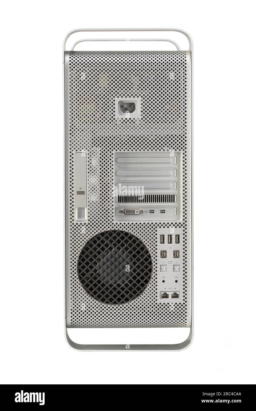 Rückansicht eines Apple Mac Pro Desktop-Computers Mid 2010. Stockfoto