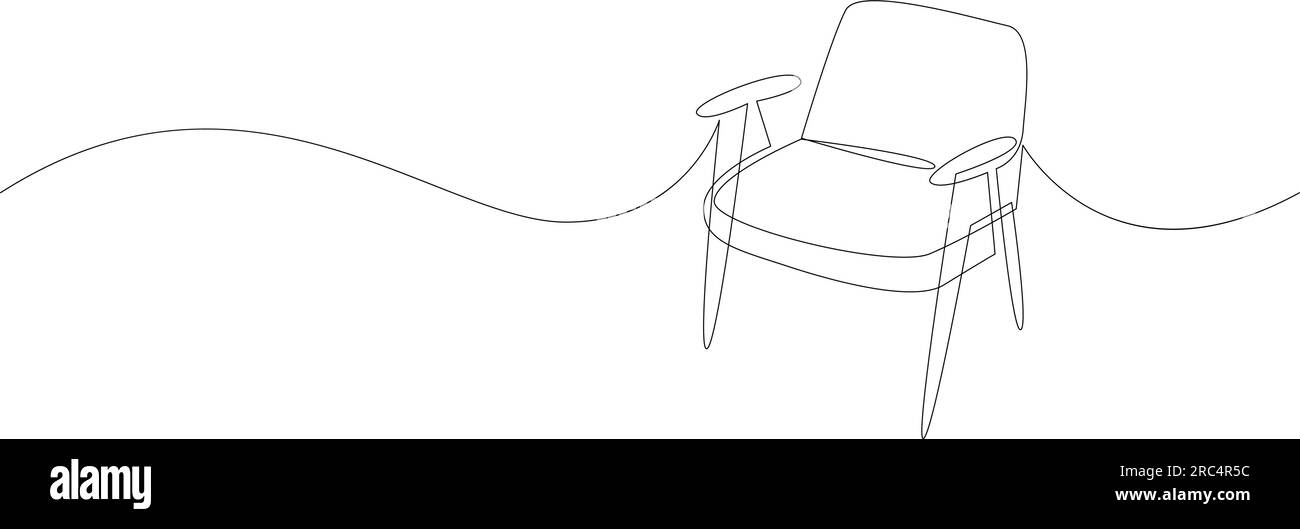 Durchgehende Zeichnung eines Stuhls in skandinavischem Stil. Wohnzimmermöbel oder Hotelkonzept mit einer Linie. Doodle Vector Illustratio Stock Vektor
