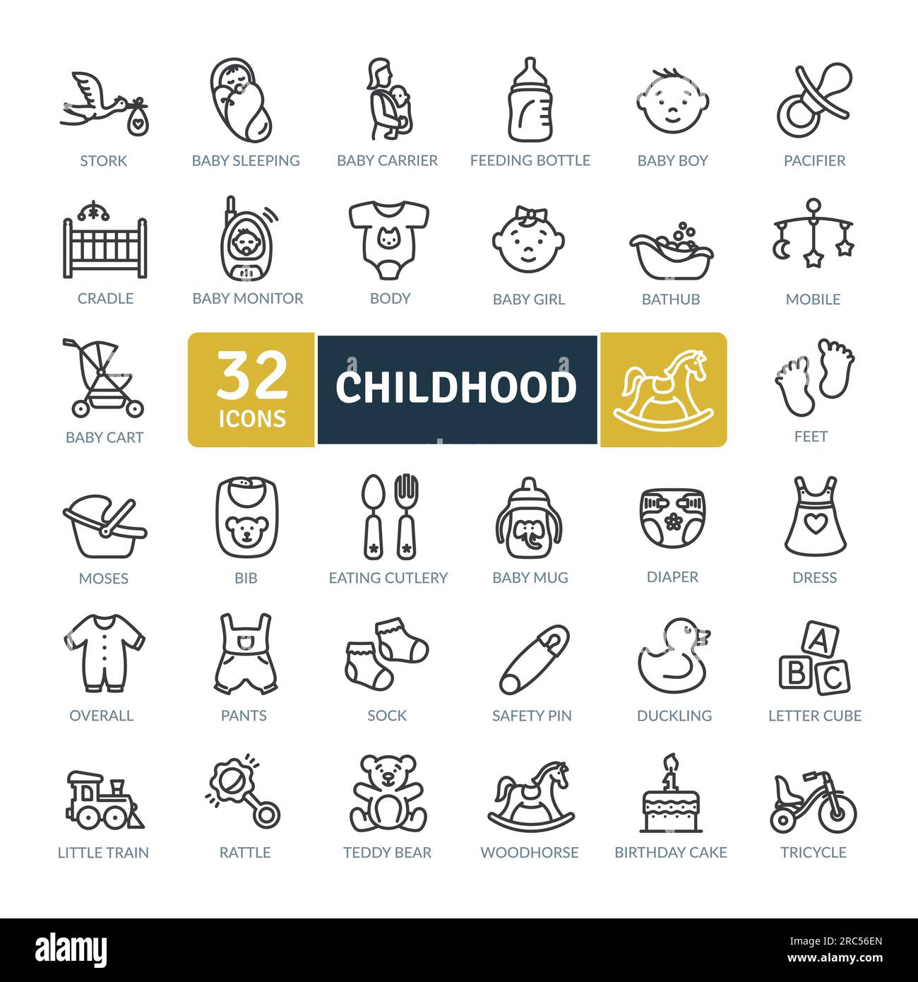 Kinder-Icons-Paket. Symbole für dünne Linien festgelegt. Einfache Vektorsymbole Stock Vektor