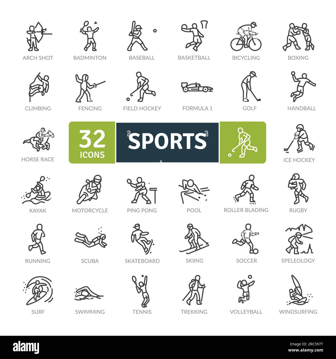 Sport-Icons-Paket. Symbole für dünne Linien festgelegt. Einfache Vektorsymbole Stock Vektor