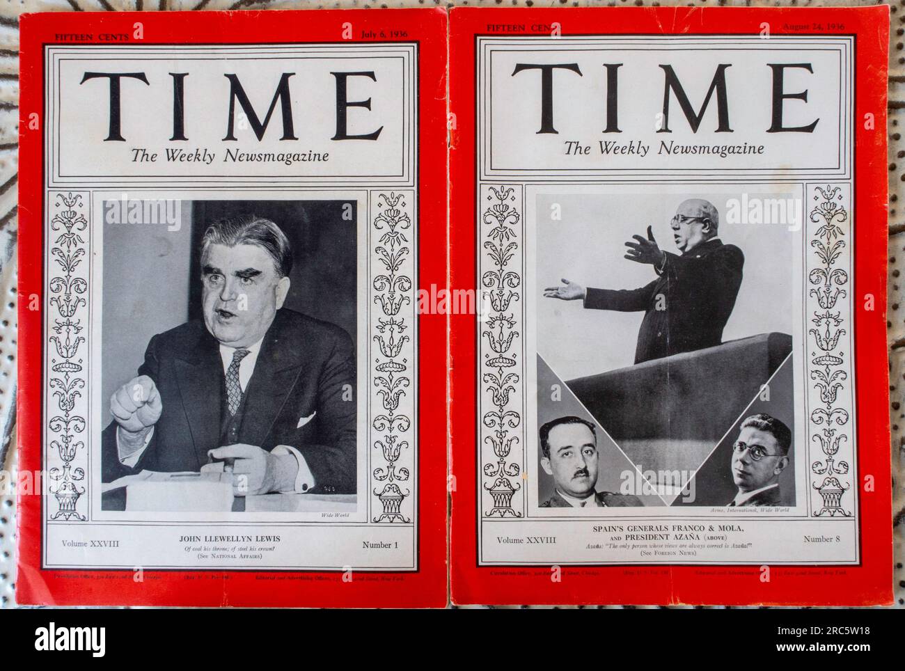 Still Life of 'Time'-Titelblätter aus dem Jahr 1936, USA Stockfoto