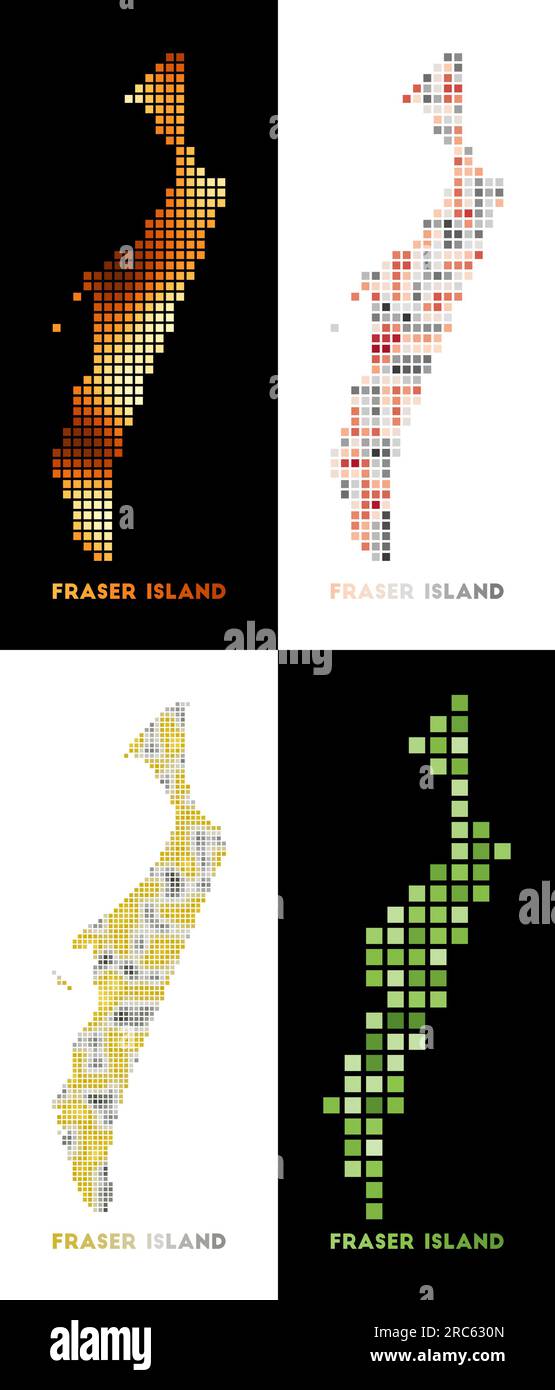 Fraser Island Karte. Kartensammlung von Fraser Island im gepunkteten Stil. Vektordarstellung. Stock Vektor