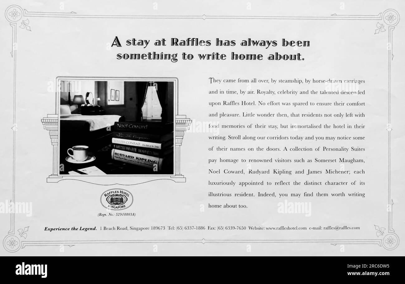 Raffles Hotels & Resorts Singapur Werbespot in einer Zeitschrift 2006 Stockfoto
