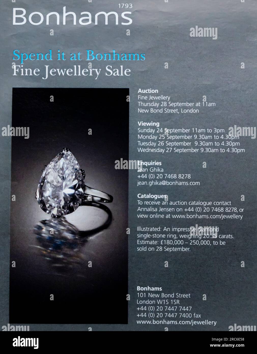 Bonhams Auction Firmenwerbung in einem Magazin 2006 Stockfoto