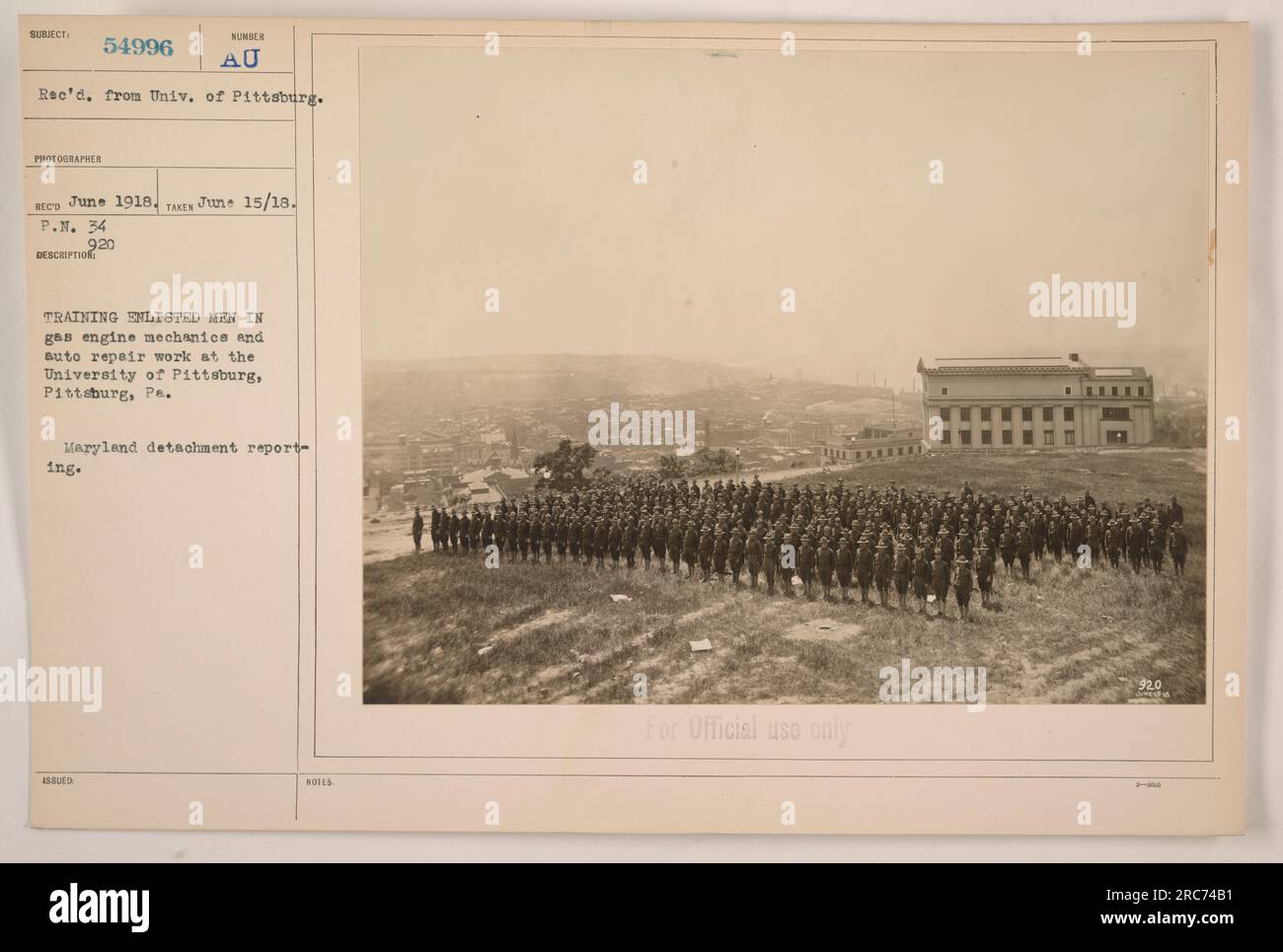 Schulungsprogramm für Angestellte an der University of Pittsburgh, PA, in den Bereichen Gasmotorenmechanik und Autoreparatur. Dieses Foto wurde im Juni 1918 aufgenommen. Maryland hat dies der University of Pittsburgh gemeldet, wobei der Fotograf aus der AU ist und das Foto erhält. Die offizielle Nummer ist 54996. Stockfoto