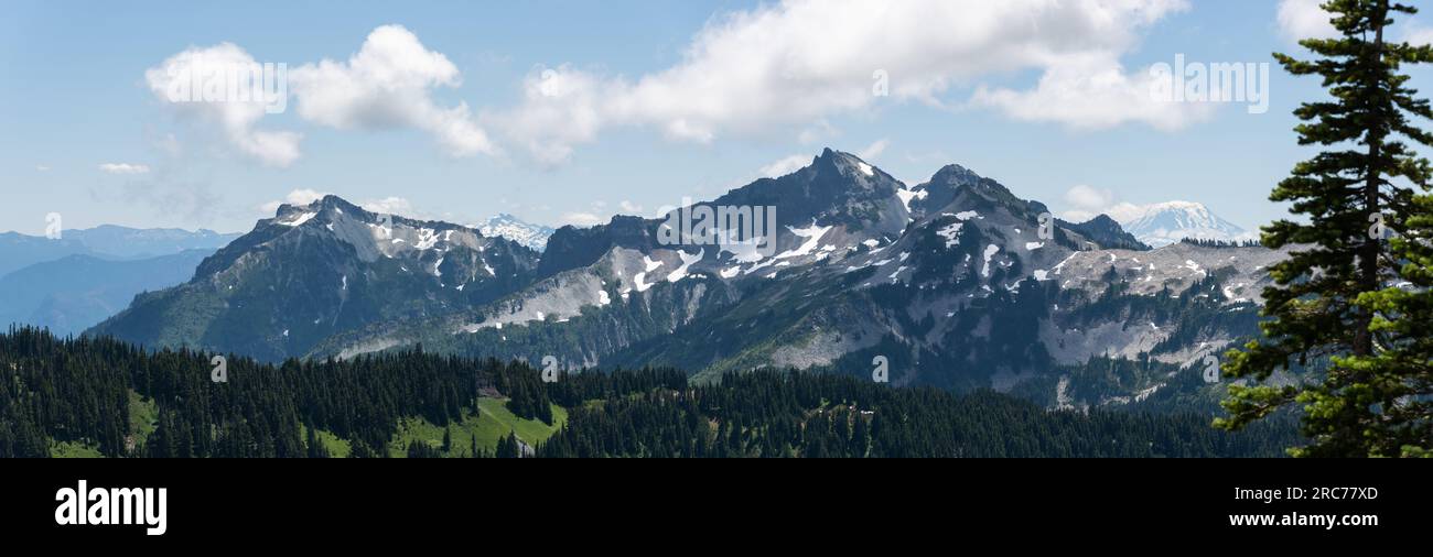 Panoramablick auf die zerklüftete Wildnis im Bundesstaat Washington, Pazifik, Nordwesten der USA Stockfoto