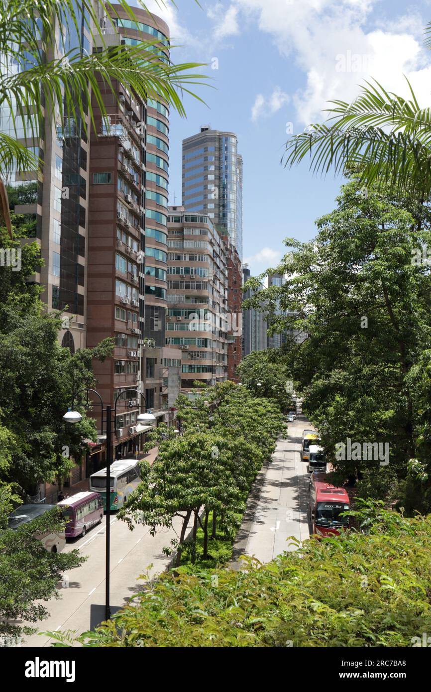 Vertikale Ansicht der Chatham Road, Blick nach Norden von Salisbury Road, Tsim Sha Tsui, Kowloon, Hongkong Stockfoto
