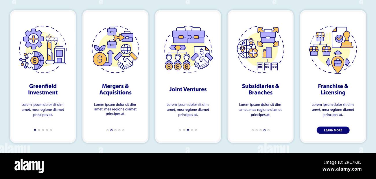 Erfahren Sie mehr über lineare Symbole für ausländische Direktinvestitionen Stock Vektor