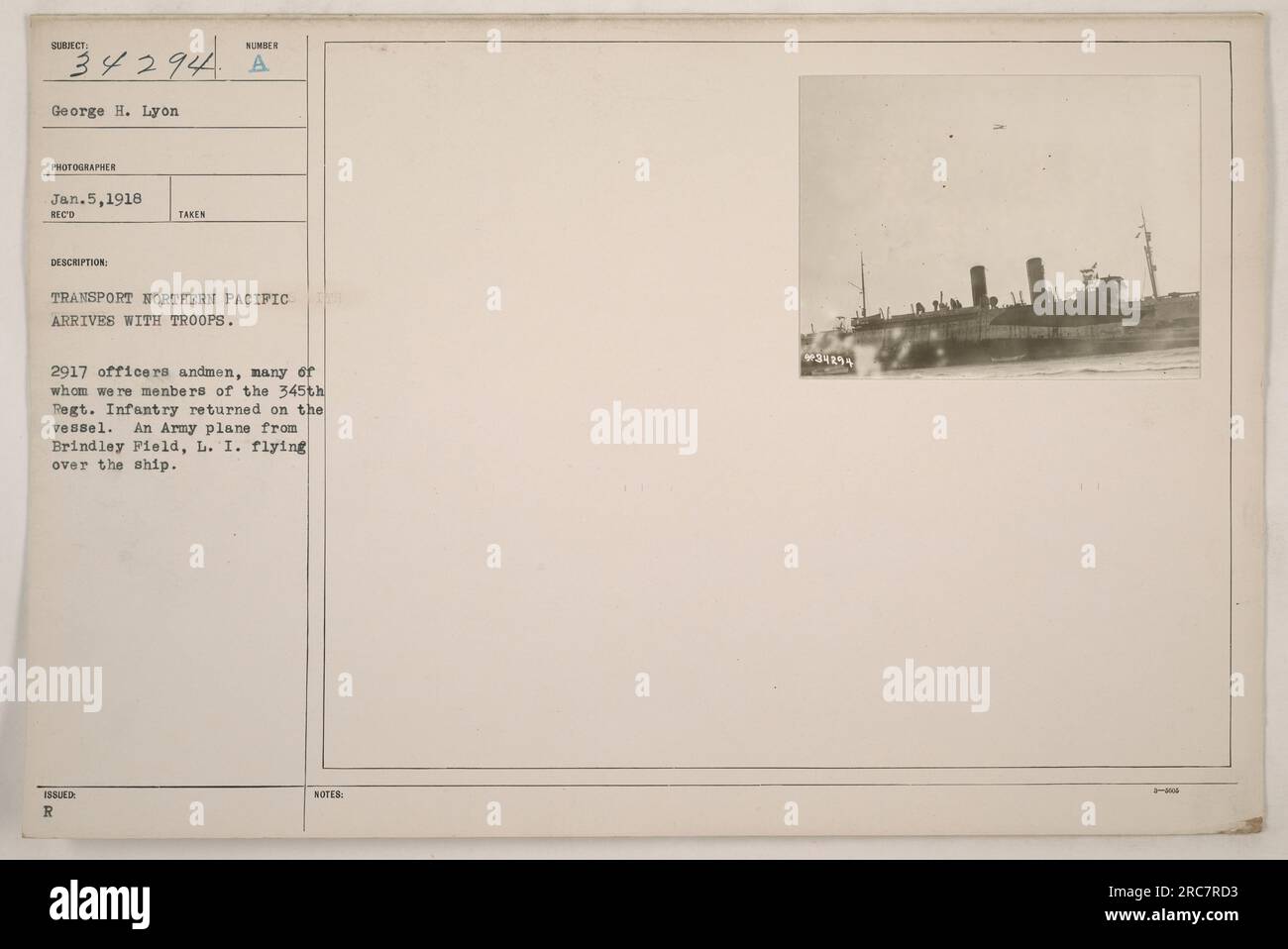 Ein Transportschiff, Nordpazifik, kommt mit Truppen am 5. Januar 1918