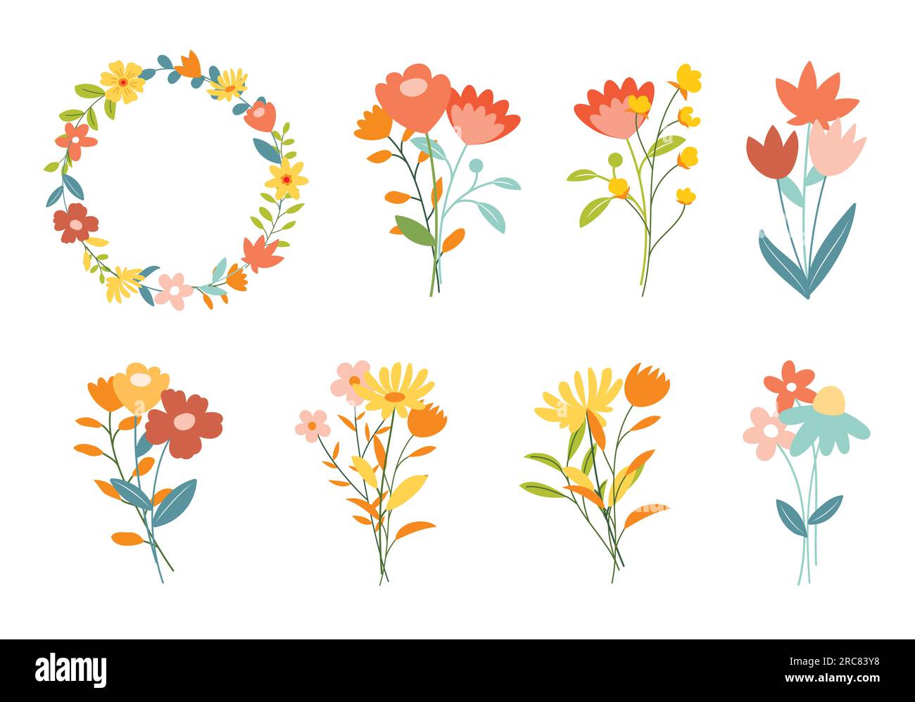 Blumenstrauß. Wilde Blumen Dekoration flache Illustration. Stock Vektor