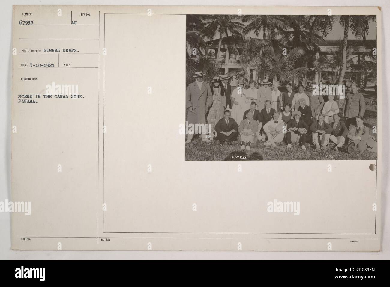 Amerikanische Militäraktivitäten in der Kanalzone Panama im Ersten Weltkrieg Dieses Foto wurde vom Signalkorps am 10. März 1921 aufgenommen und zeigt einen unbekannten Tatort in der Kanalzone. Das Foto ist mit der Nummer 67935 in den Akten des Fotografen gekennzeichnet. Stockfoto