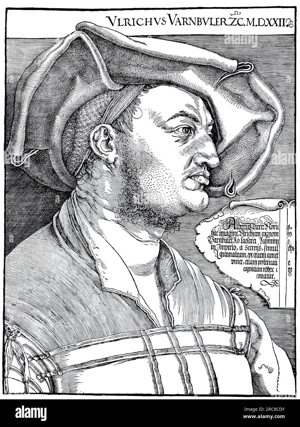 Porträt von Ulrich Varnbühler, Holzschnitt von Albrecht Dürer, historische, digital verbesserte Reproduktion eines alten Holzschnitts Stockfoto